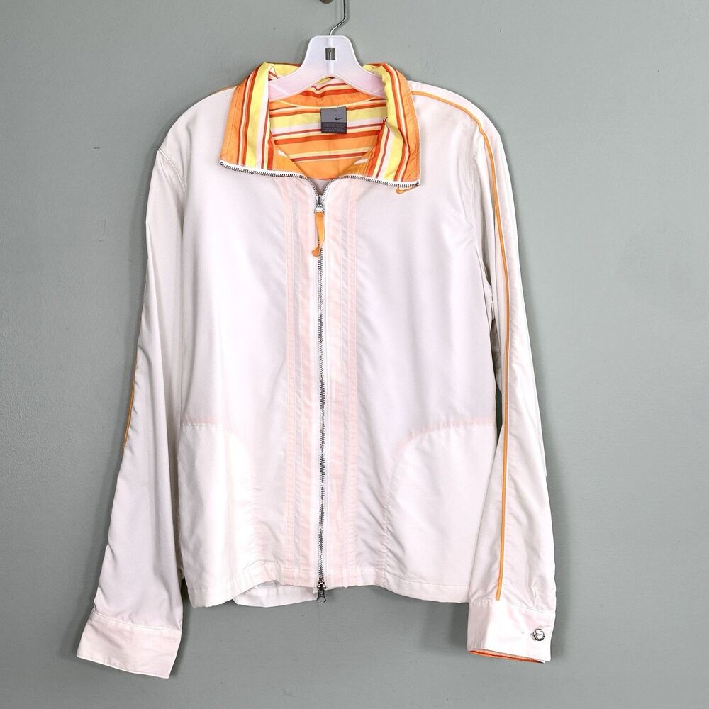 Nike Windbreaker Jacket Girls XL 16-18 White Full Zip Striped Athleisure Sports
